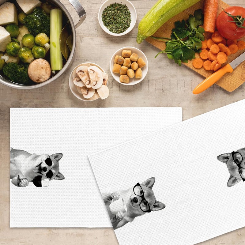 Mcehtle Funny Shiba Inu Kitchen Towels Set of 2, Funny Dog Kitchen Accessories, Coffee Wine Station Decor, Chef Gift Hand Towel, Dining Room Decorative Tea Towel Dish Towels 16x24 Inch - Image 5